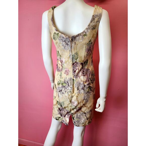 Vintage 1990's Tapestry Sheath Dress Peplum Blazer Suit Set Floral Garden Party - Picture 3 of 10